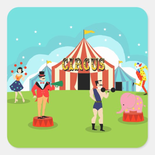 ヴィンテージサーカスステッカー スクエアシール (正面)