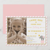 ヴィンテージサーカスゾウ- 3歳の誕生日 招待状 (正面/裏面)