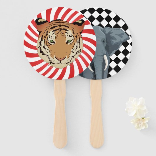 ヴィンテージサーカスタイガーと象のファン ハンドファン (正面&裏面)
