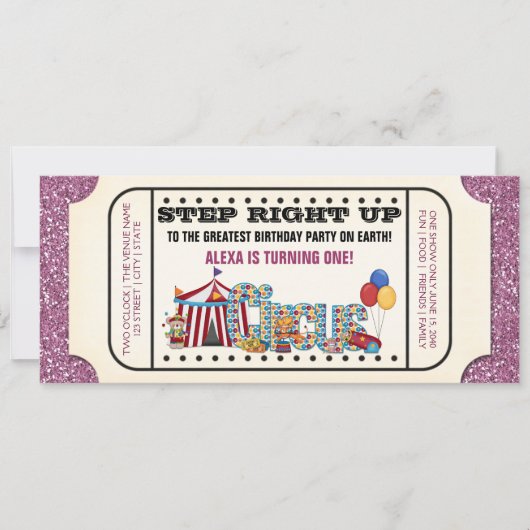 ヴィンテージサーカスチケット誕生日パーティーの招待 招待状 (正面)