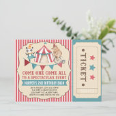 ヴィンテージサーカスチケット誕生日パーティーの招待 招待状 (スタンド正面)