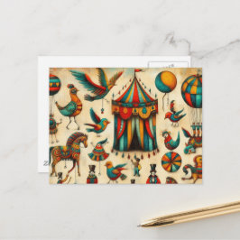 ヴィンテージサーカステントバードのコラージュ ポストカード