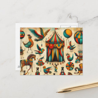 ヴィンテージサーカステントバードのコラージュ ポストカード
