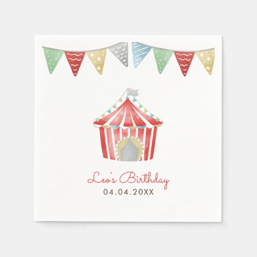 ヴィンテージサーカスバースデーパーティー スタンダードカクテルナプキン (正面)