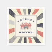 ヴィンテージサーカスパーソナライズされたバースデーパーティー スタンダードカクテルナプキン (正面)