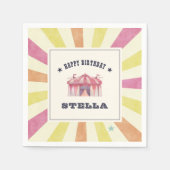 ヴィンテージサーカスパーソナライズされたバースデーパーティー スタンダードカクテルナプキン (正面)