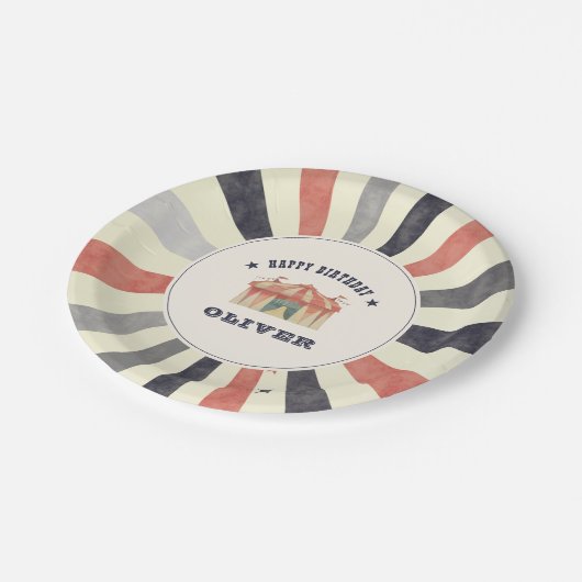 ヴィンテージサーカスパーソナライズされたバースデーパーティー ペーパープレート (アングル)