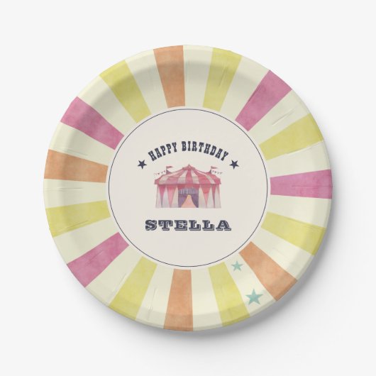 ヴィンテージサーカスパーソナライズされたバースデーパーティー ペーパープレート (正面)