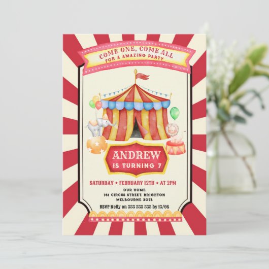 ヴィンテージサーカスパーティー誕生日 招待状 (スタンド正面)