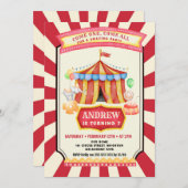 ヴィンテージサーカスパーティー誕生日 招待状 (正面/裏面)