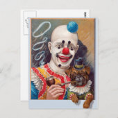 ヴィンテージサーカスピエロと彼のサーカスパグドッグ ポストカード (正面/裏面)