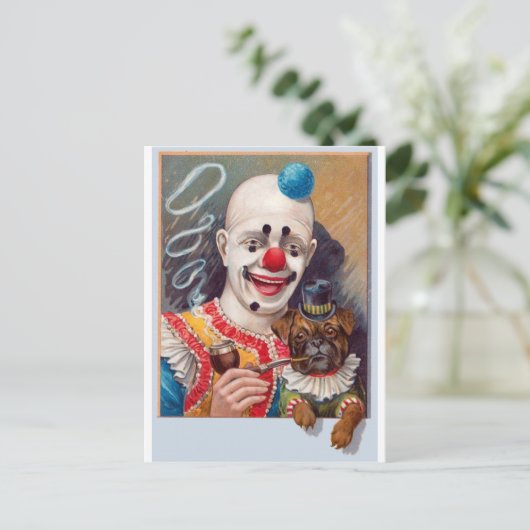 ヴィンテージサーカスピエロと彼のサーカスパグドッグ ポストカード (スタンド正面)