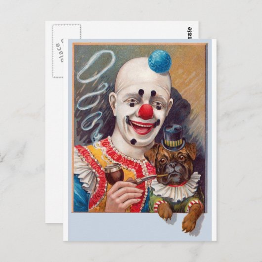 ヴィンテージサーカスピエロと彼のサーカスパグドッグ ポストカード (正面/裏面)
