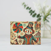 ヴィンテージサーカスピンホイールピエロコラージュ ポストカード (スタンド正面)