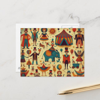 ヴィンテージサーカスピープルコラージュ ポストカード