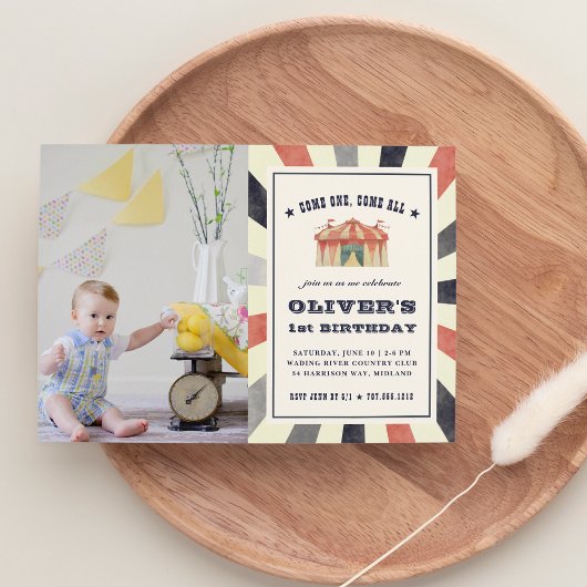 ヴィンテージサーカスフォトバースデーパーティーの招待 招待状