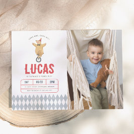 ヴィンテージサーカスベア写真 男の子 誕生日パーティー 招待状