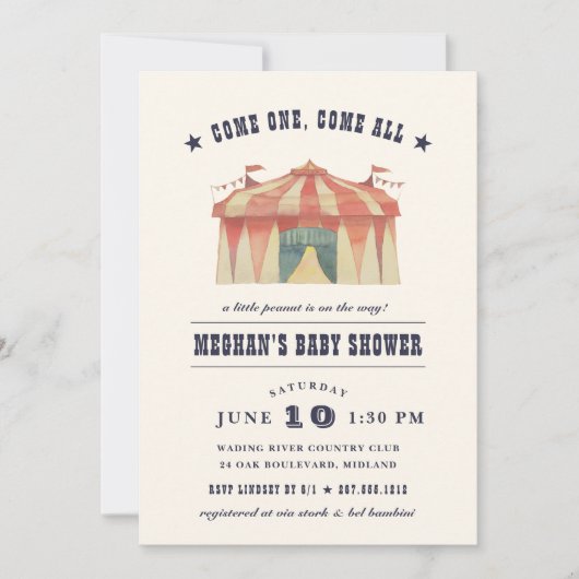 ヴィンテージサーカスベビーシャワー招待状 招待状 (正面)