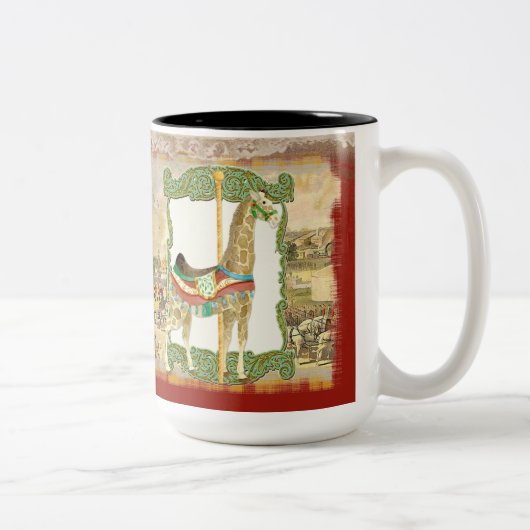 ヴィンテージサーカスポスターキリン回転木馬カーニバル ツートーンマグカップ (右)