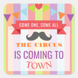 ヴィンテージサーカスポスターチルドレン誕生日パーティー スクエアシール