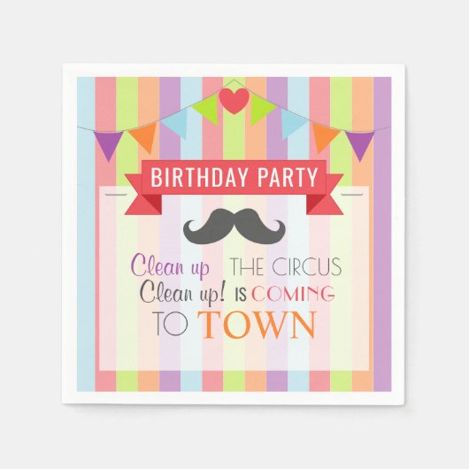 ヴィンテージサーカスポスターチルドレン誕生日パーティー スタンダードカクテルナプキン (正面)