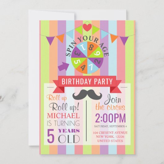 ヴィンテージサーカスポスターチルドレン誕生日パーティー 招待状 (正面)