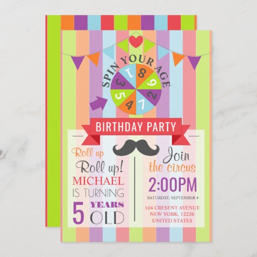 ヴィンテージサーカスポスターチルドレン誕生日パーティー 招待状 (正面/裏面)