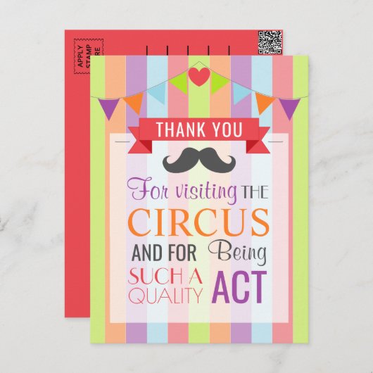 ヴィンテージサーカスポスターバースデーパーティーありがとう ポストカード (正面/裏面)