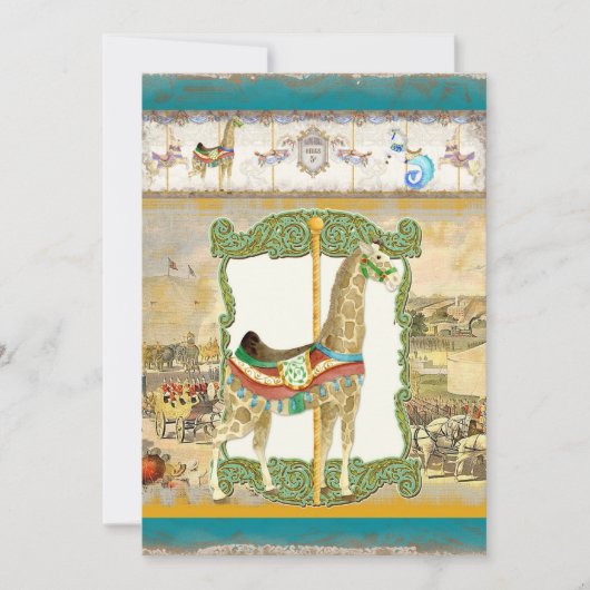 ヴィンテージサーカスポスター、キリン誕生日パーティー 招待状 (正面)