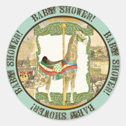 ヴィンテージサーカスポスター、キリン赤ちゃんシャワー ラウンドシール (正面)