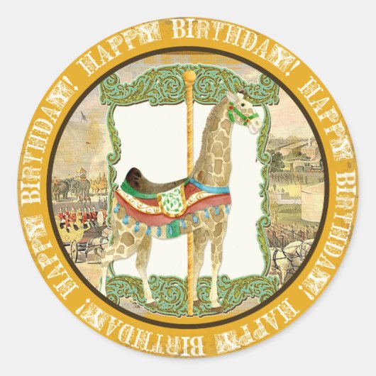 ヴィンテージサーカスポスター、キリン赤ちゃんシャワー ラウンドシール (正面)