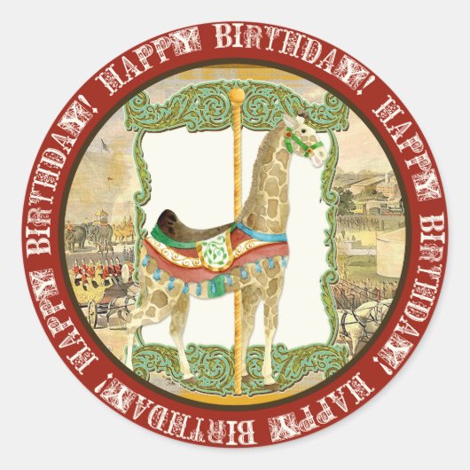ヴィンテージサーカスポスター、キリン赤ちゃんシャワー ラウンドシール (正面)