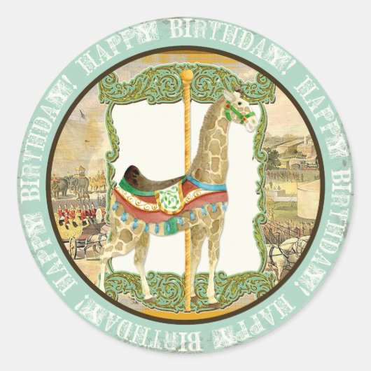 ヴィンテージサーカスポスター、キリン赤ちゃんシャワー ラウンドシール (正面)