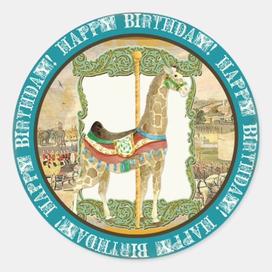 ヴィンテージサーカスポスター、キリン赤ちゃんシャワー ラウンドシール (正面)