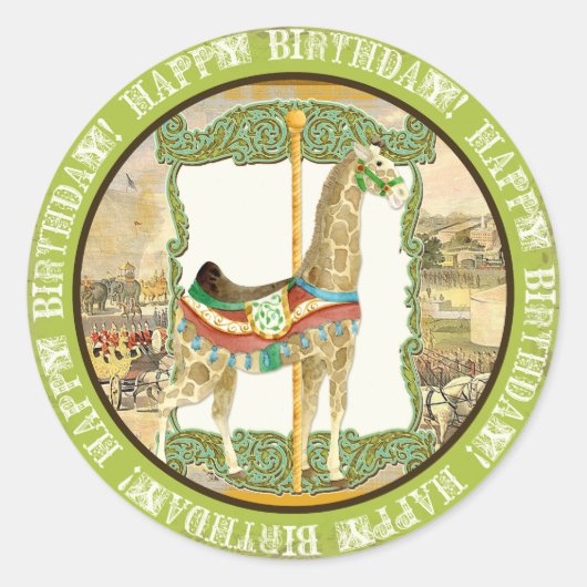 ヴィンテージサーカスポスター、キリン赤ちゃんシャワー ラウンドシール (正面)