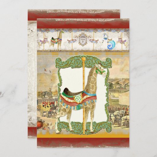 ヴィンテージサーカスポスター、キリン赤ちゃんシャワー 招待状 (正面/裏面)