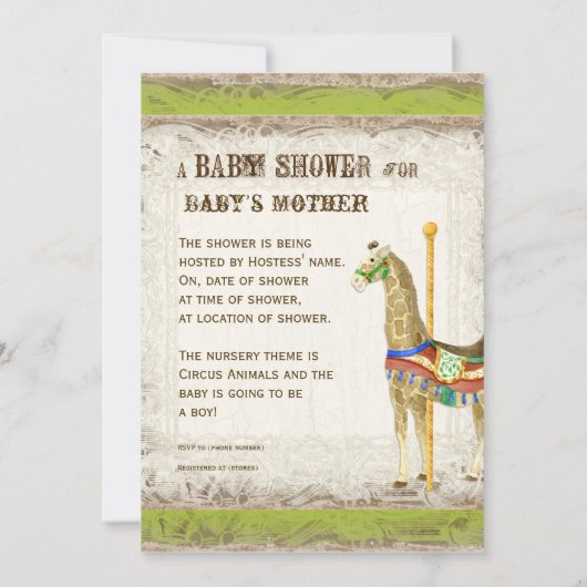 ヴィンテージサーカスポスター、キリン赤ちゃんシャワー 招待状 (裏面)