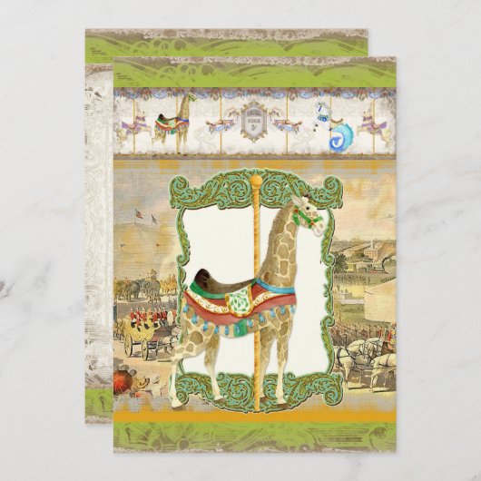 ヴィンテージサーカスポスター、キリン赤ちゃんシャワー 招待状 (正面/裏面)