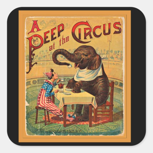 ヴィンテージサーカスポスター：サーカスエレファント スクエアシール (正面)
