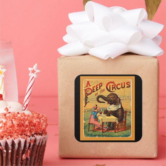 ヴィンテージサーカスポスター：サーカスエレファント スクエアシール (パーティー)