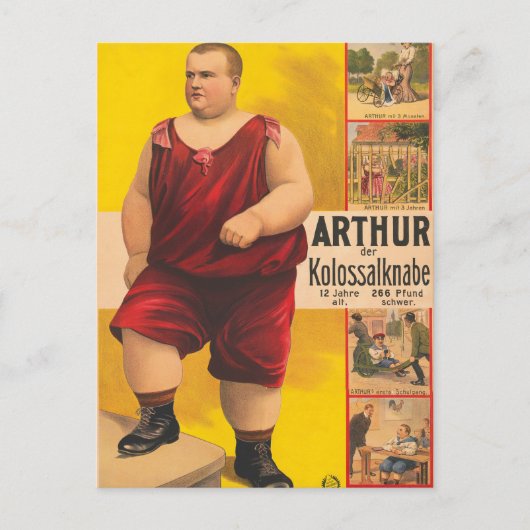 ヴィンテージサーカスポスターArthur The Colossal Kid ポストカード (正面)
