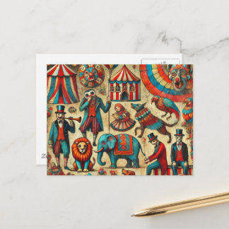 ヴィンテージサーカス動物コラージュ ポストカード