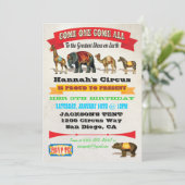 ヴィンテージサーカス動物バースデーパーティ招待状 招待状 (スタンド正面)