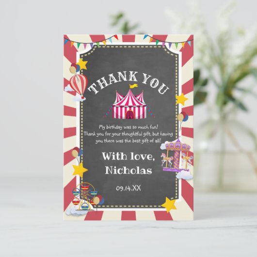 ヴィンテージサーカス来バルーン来ワンすべての誕生日 サンキューカード (スタンド正面)