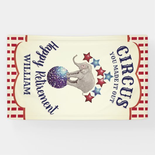 ヴィンテージサーカス象のおもしろい退職 横断幕 (横)