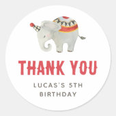 ヴィンテージサーカス象 男の子の誕生日 ありがとう ラウンドシール (正面)