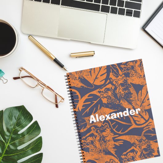 ヴィンテージサーファーオレンジネイビーの葉 ノートブック