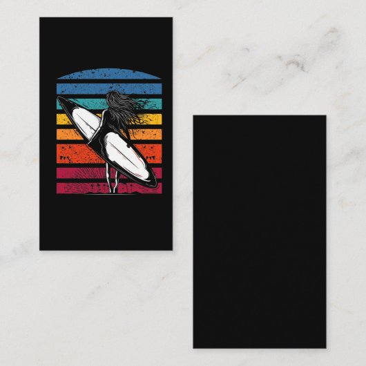 ヴィンテージサーファーガールグラピックビーチサーフボードウーマン 名刺 (正面/裏面)