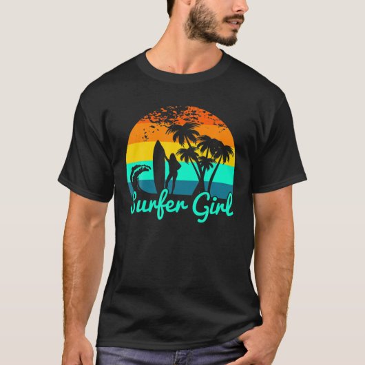 ヴィンテージサーファーガールサーフィンクラシック Tシャツ (正面)