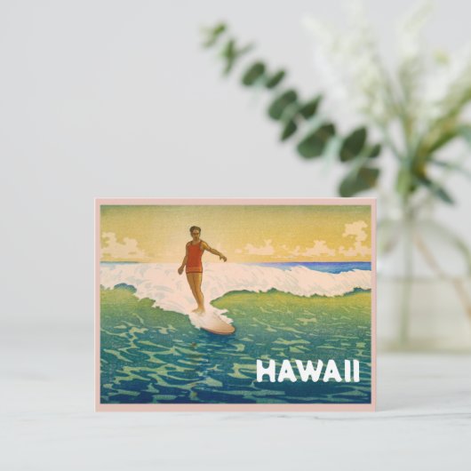ヴィンテージサーファーinハワイイラストレーション ポストカード (スタンド正面)